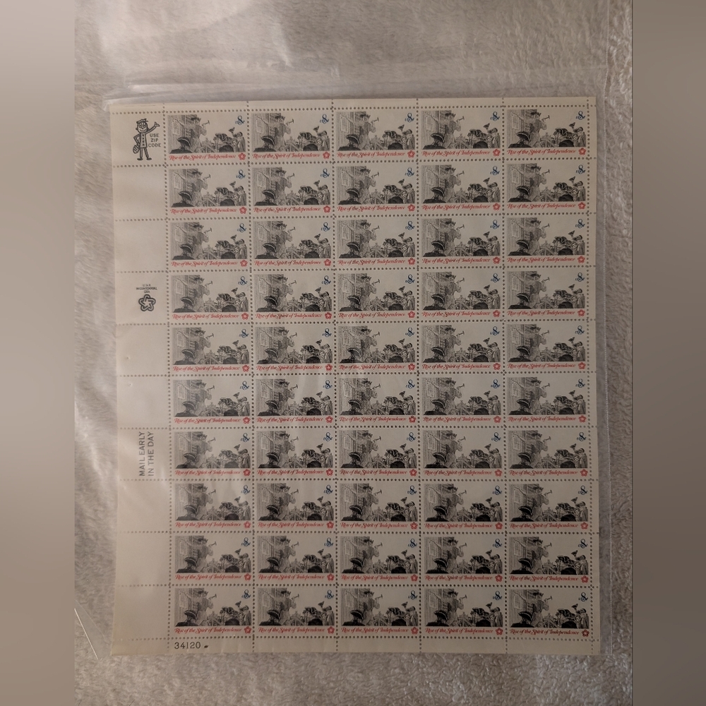 Vintage 1973 uncut Rise of the Spirit of Independence stamps